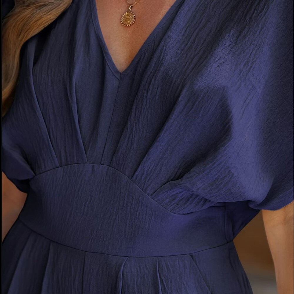 Cupshe L V-Neck Short Sleeve Straight Leg Jumpsuit navy - Picture 3 of 11